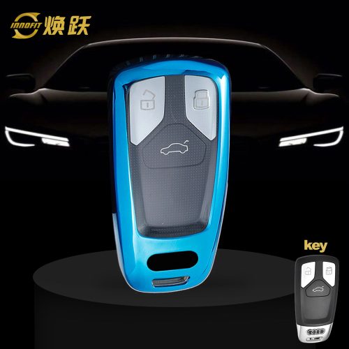 AUA1T1-White Transparent Button-Blue Plating- Car Key Cover For Audi