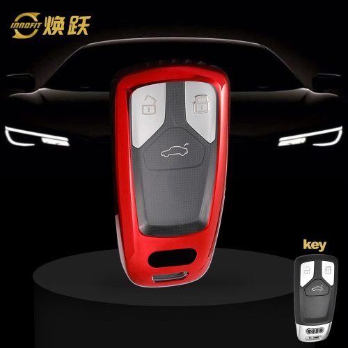 AUA1T1-White Transparent Button-Red Plating- Car Key Cover For Audi