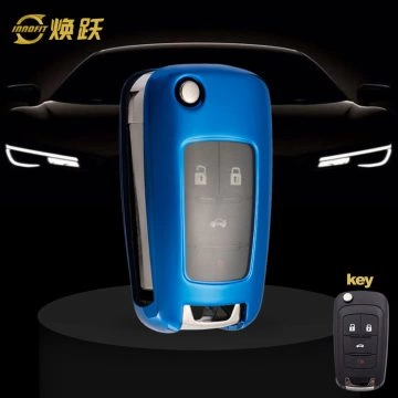 CED1T1-White Transparent Button-Blue Plating- Car Key Cover For Chevrolet