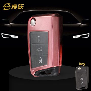 VOA1T1-White Transparent Button-Rose Gold Plating- Car Key Cover For Volkswagen
