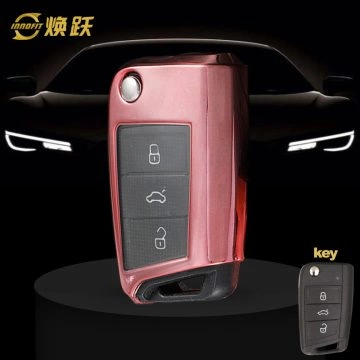 VOA1T1-White Transparent Button-Rose Gold Plating- Car Key Cover For Volkswagen