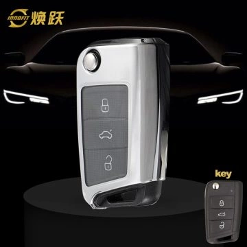 VOA1T1-White Transparent Button-Silver Plating- Car Key Cover For Volkswagen
