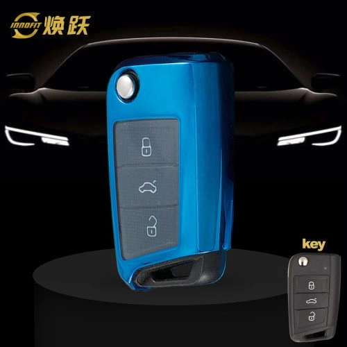 VOA1T1-White Transparent Button-Blue Plating- Car Key Cover For Volkswagen