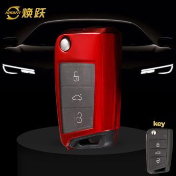 VOA1T1-White Transparent Button-Red Plating- Car Key Cover For Volkswagen