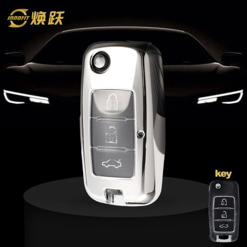 VEA1T1-White Transparent Button-Silver Plating- Car Key Cover For Venucia