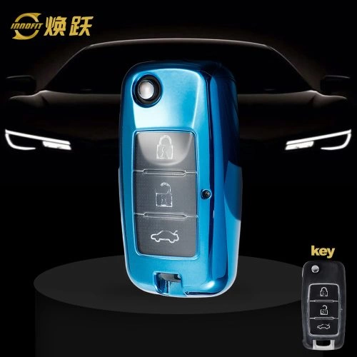 VEA1T1-White Transparent Button-Blue Plating- Car Key Cover For Venucia