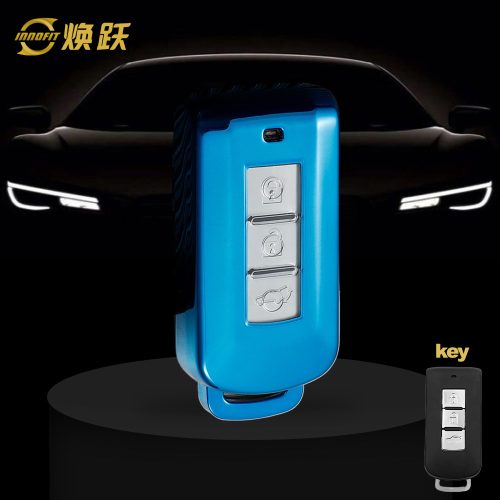 MIA1T1-White Transparent Button-Blue Plating- Car Key Cover For Mitsubishi