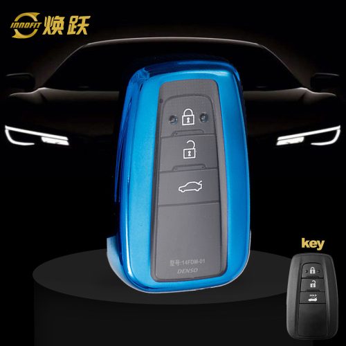 TOB1T1-White Transparent Button-Blue Plating- Car Key Cover For Toyota