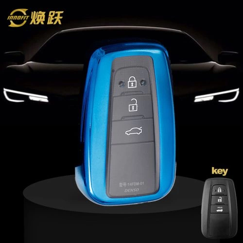 TOB1T1-White Transparent Button-Blue Plating- Car Key Cover For Toyota
