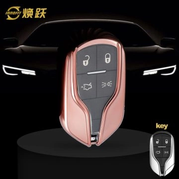 MSA1T1-White Transparent Button-Rose Gold Plating- Car Key Cover For Maserati