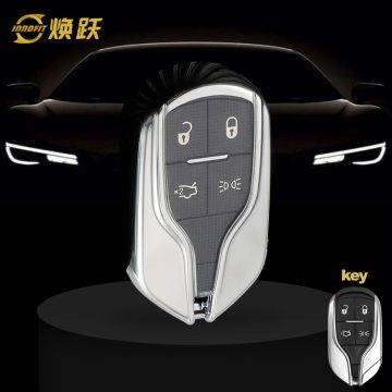 MSA1T1-White Transparent Button-Silver Plating- Car Key Cover For Maserati