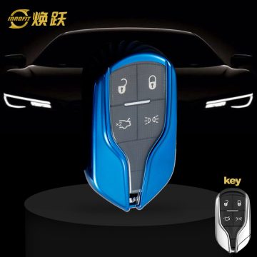 MSA1T1-White Transparent Button-Blue Plating- Car Key Cover For Maserati