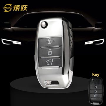 KIE1T1-White Transparent Button-Silver Plating- Car Key Cover For Kia