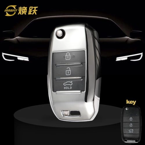 KIE1T1-White Transparent Button-Silver Plating- Car Key Cover For Kia
