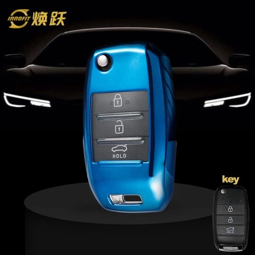 KIE1T1-White Transparent Button-Blue Plating- Car Key Cover For Kia