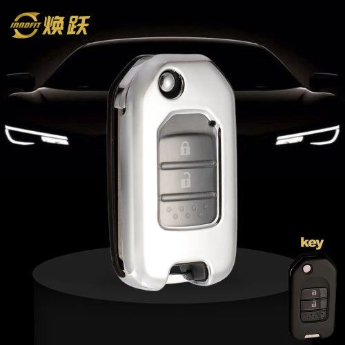 HOC1T1-White Transparent Button-Silver Plating- Car Key Cover For Honda
