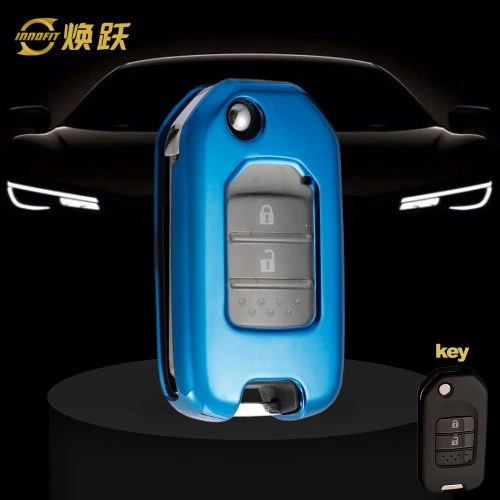 HOC1T1-White Transparent Button-Blue Plating- Car Key Cover For Honda