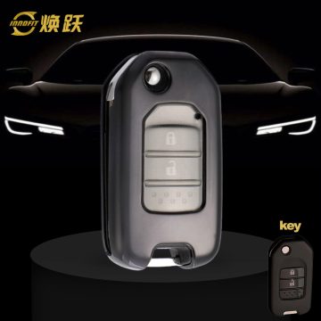 HOC1T1-White Transparent Button-Black Plating- Car Key Cover For Honda