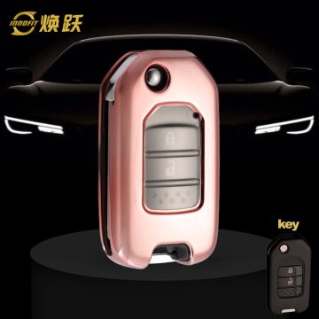 HOC1T1-White Transparent Button-Rose Gold Plating- Car Key Cover For Honda