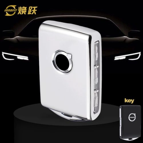 VLA1T1-White Transparent Button-Silver Plating- Car Key Cover For Volvo