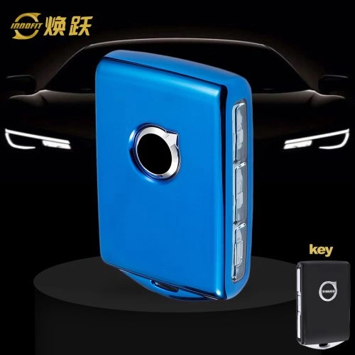VLA1T1-White Transparent Button-Blue Plating- Car Key Cover For Volvo