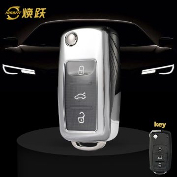 VOB1T1-White Transparent Button-Silver Plating- Car Key Cover For Volkswagen