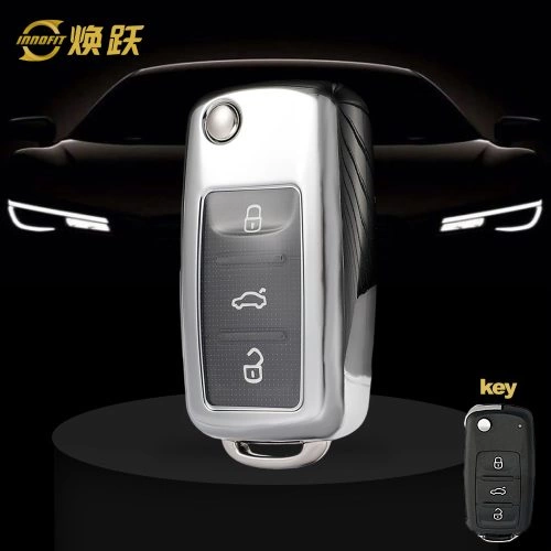 VOB1T1-White Transparent Button-Silver Plating- Car Key Cover For Volkswagen
