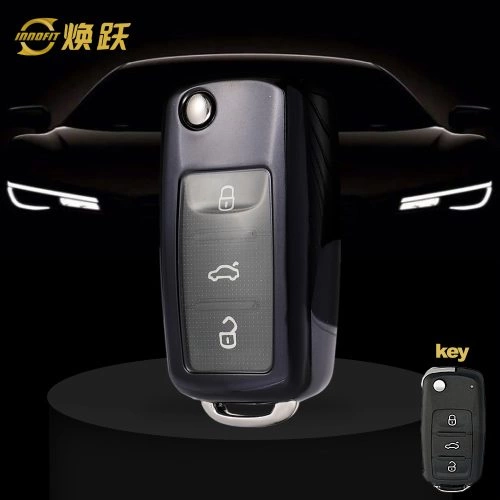 VOB1T1-White Transparent Button-Black Plating- Car Key Cover For Volkswagen