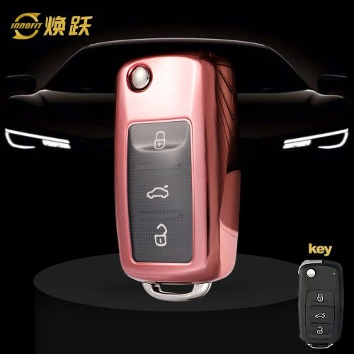 VOB1T1-White Transparent Button-Rose Gold Plating- Car Key Cover For Volkswagen