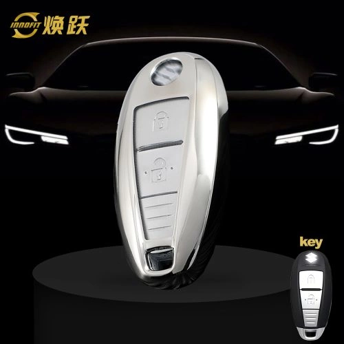 SUA1T1-White Transparent Button-Silver Plating- Car Key Cover For Suzuki