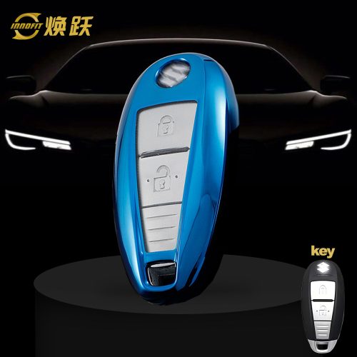 SUA1T1-White Transparent Button-Blue Plating- Car Key Cover For Suzuki