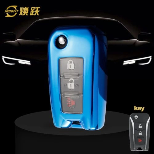 VEI1T1-White Transparent Button-Blue Plating- Car Key Cover For Venucia