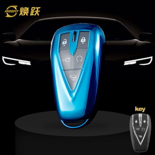 CHC1T1-White Transparent Button-Blue Plating- Car Key Cover For CHANGAN