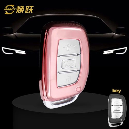 HYD1T1-White Transparent Button-Rose Gold Plating- Car Key Cover For Hyundai