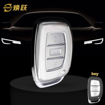 HYD1T1-White Transparent Button-Silver Plating- Car Key Cover For Hyundai