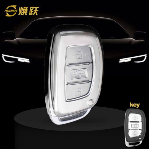 HYD1T1-White Transparent Button-Silver Plating- Car Key Cover For Hyundai
