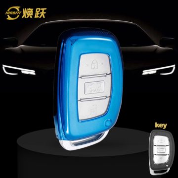 HYD1T1-White Transparent Button-Blue Plating- Car Key Cover For Hyundai
