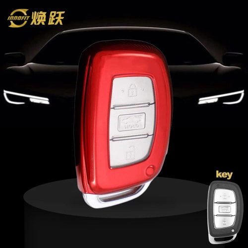 HYD1T1-White Transparent Button-Red Plating- Car Key Cover For Hyundai