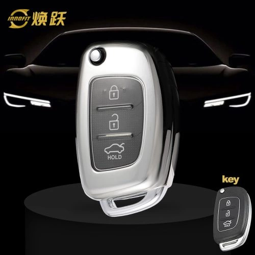 HYF1T1-White Transparent Button-Silver Plating- Car Key Cover For Hyundai