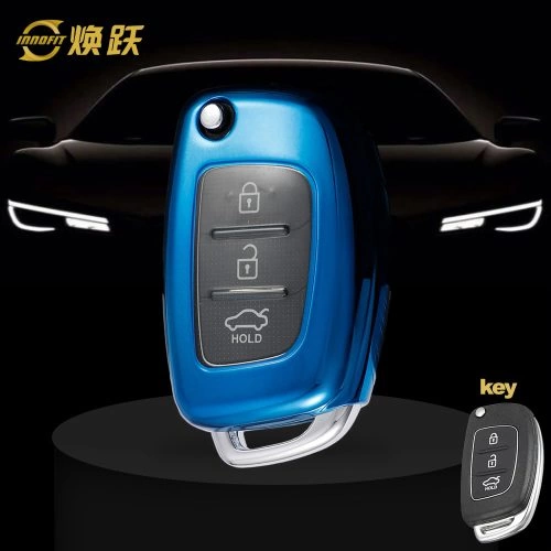 HYF1T1-White Transparent Button-Blue Plating- Car Key Cover For Hyundai