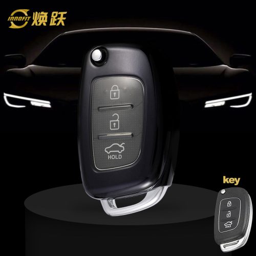 HYF1T1-White Transparent Button-Black Plating- Car Key Cover For Hyundai