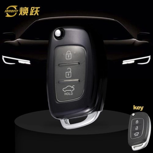 HYF1T1-White Transparent Button-Black Plating- Car Key Cover For Hyundai