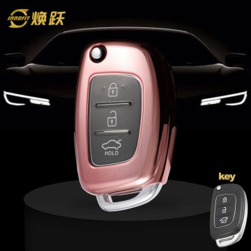 HYF1T1-White Transparent Button-Rose Gold Plating- Car Key Cover For Hyundai