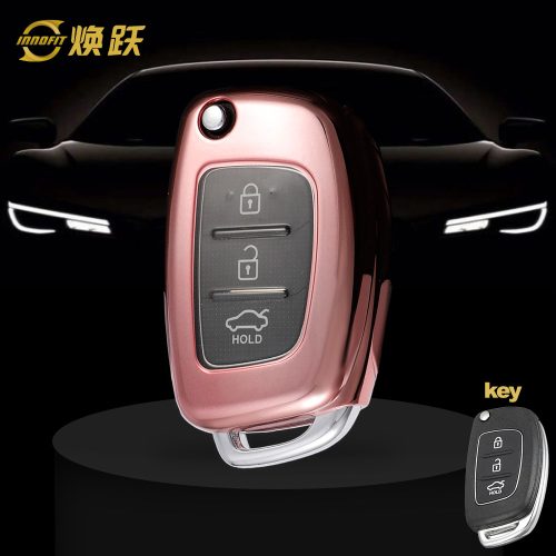 HYF1T1-White Transparent Button-Rose Gold Plating- Car Key Cover For Hyundai