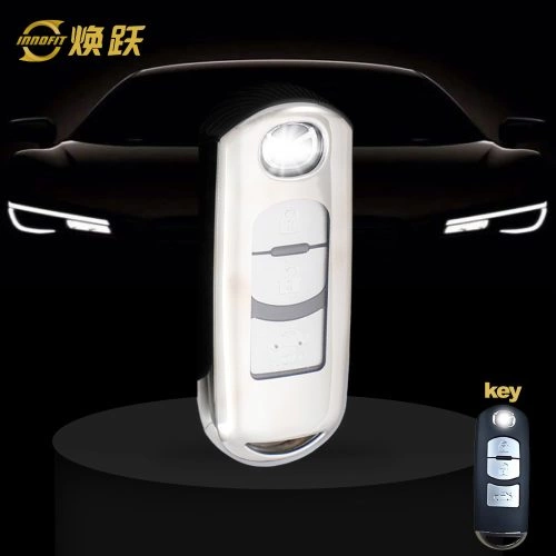 MAB1T1-White Transparent Button-Silver Plating- Car Key Cover For Mazda