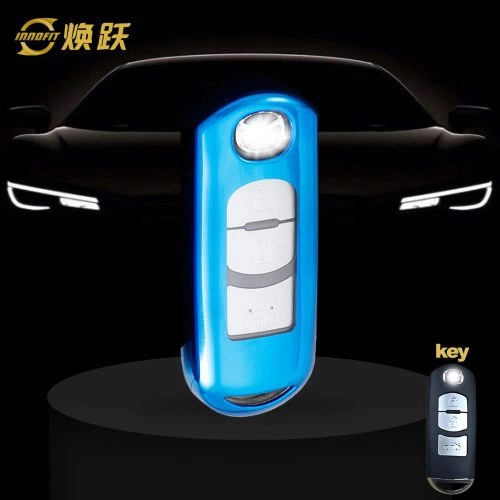 MAB1T1-White Transparent Button-Blue Plating- Car Key Cover For Mazda