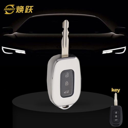 REC1T1-White Transparent Button-Silver Plating- Car Key Cover For Renault