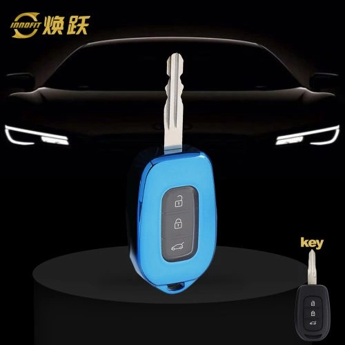 REC1T1-White Transparent Button-Blue Plating- Car Key Cover For Renault