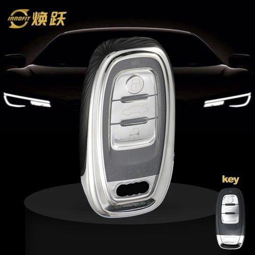 AUB1T1-White Transparent Button-Silver Plating- Car Key Cover For Audi