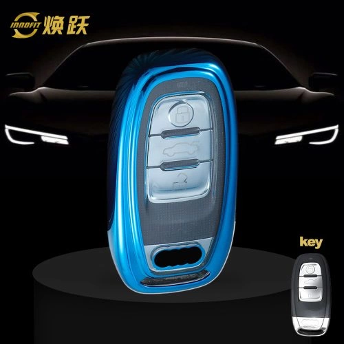 AUB1T1-White Transparent Button-Blue Plating- Car Key Cover For Audi